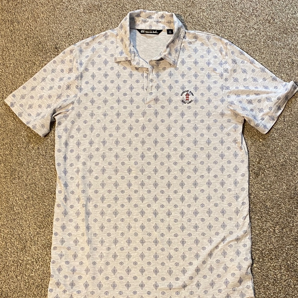 Travis Mathew White and Gray Patterned Polo Shirt